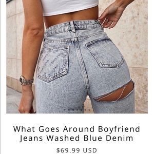 NWT- Washed Blue Denim pants + rip. Whitefox